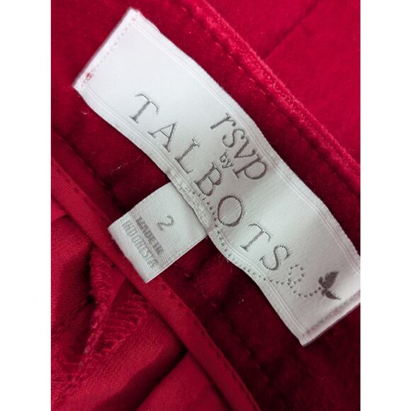 TALBOTS RSVP! RUBY RED STRETCH VELVET, RUFFLED ANKLE SKINNY PANTS, SLACKS! SZ 2 - Picture 9 of 11